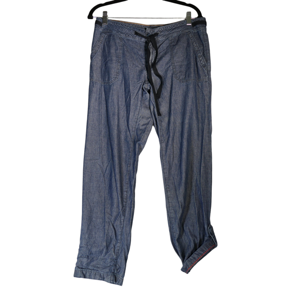 Tommy Hilfiger Chambray The Crop Pants Womens Size 6 Blue Roll Tab Cuffs Pockets